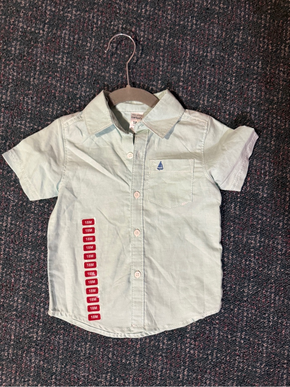 NWT Carter’s Baby Boy Button Up Shirt 18M Mint Green Sailboat Summer